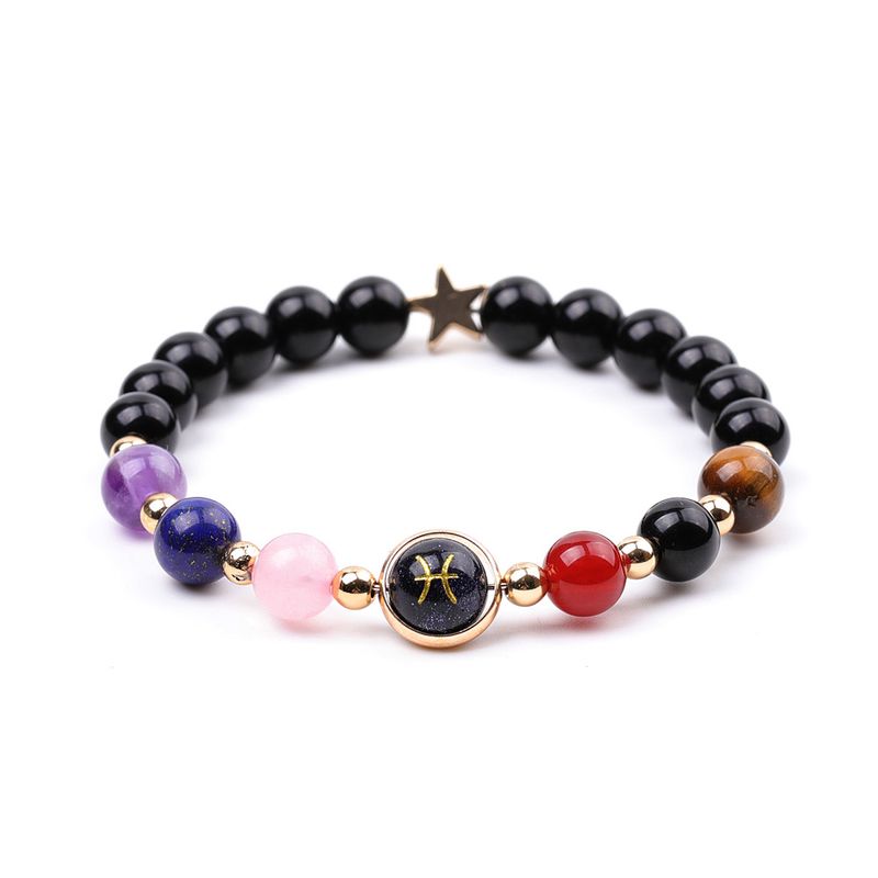 Bracelet personnalisé avec signe du zodiaque - Breloque constellation en feuille d'or avec pierres précieuses curatives, perles réglables en forme d'étoile et de planète_voghion.com