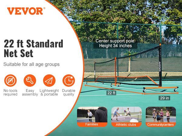 VEVOR Pickleball Net Set, 22FT Regulation Size Portable Pickleball System With Carrying Bag, Balls, And Wheels, Weather Resistant Steady Metal Frame & Strong PE Net, For Outdoor Backyard Driveway_voghion.com