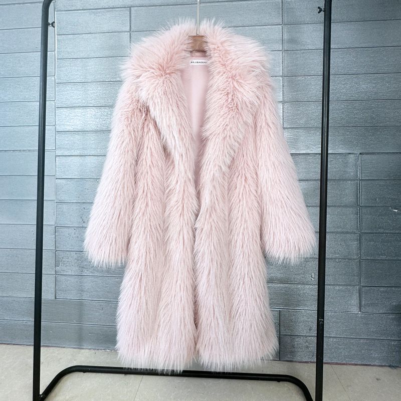 Kunstpelzmantel für Damen, lang, Trenchcoat – Winter-Teddybärjacke mit Reverskragen (Oversized-Passform, Beige/Schwarz/Taupe/Pink/Grau)_voghion.com