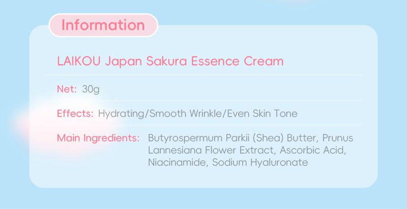 LAIKOU Japanese Sakura Moisturizing Essence Cream 30g Hydrating Care Face Moisturizer Cream_voghion.com