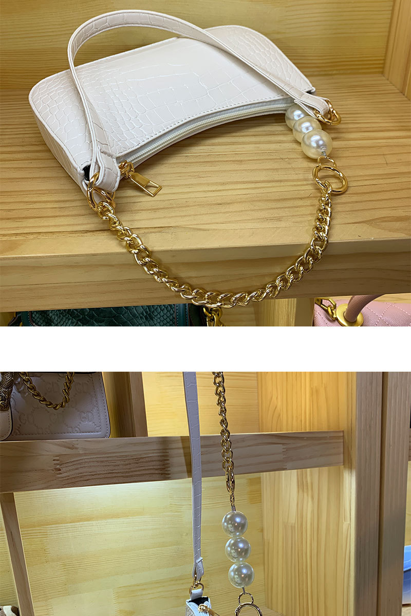 Borsa da ascella con catena di perle con motivo a coccodrillo retrò francese da donna 2023 Borsa a tracolla con tracolla all-match nuova versione coreana_voghion.com
