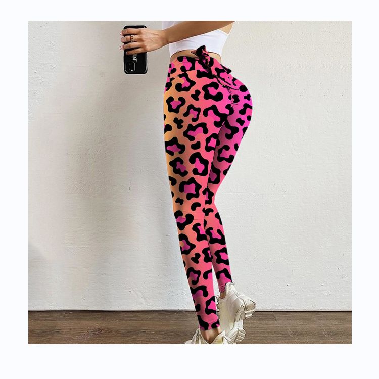 Pantaloni da yoga da yoga da donna con stampa multicolore antirughe sull'anca, dimagranti a vita alta, con fiocco elasticizzato_voghion.com