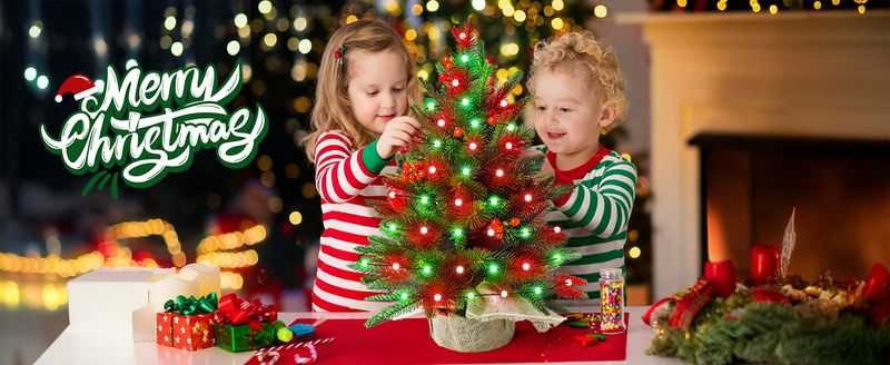 Smart Mini Christmas Tree, 22.8in DIY Smart-Lit Tabletop Tree With 75 LED RGB Lights, App/Voice Control 159+ Scenes Mini Xmas Tree USB C Music Small T_voghion.com