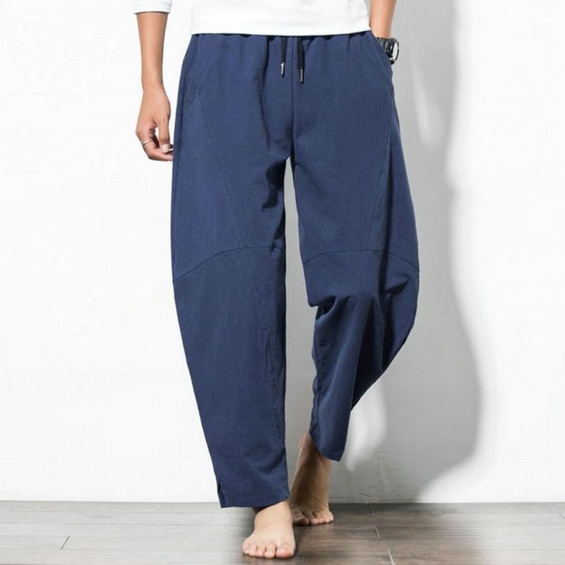 Harem New Men's Cotton Linen Loose Male Casual Solid Color Pants Trousers Chinese Style Sweatpants_voghion.com