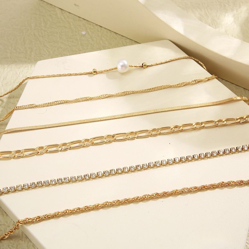 Bohemian Minimalist Hand Jewelry Metal Women's Set 6 Multi Layer Chain Simple Bracelet_voghion.com