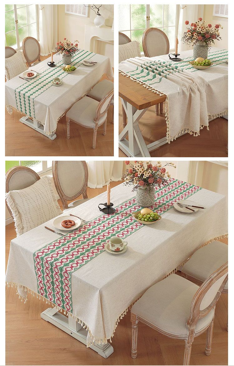 Nordic Splicing Craft Tischdecke Einfache Fransen Tischdecke Staubdichte Restaurant Tischdecke_voghion.com