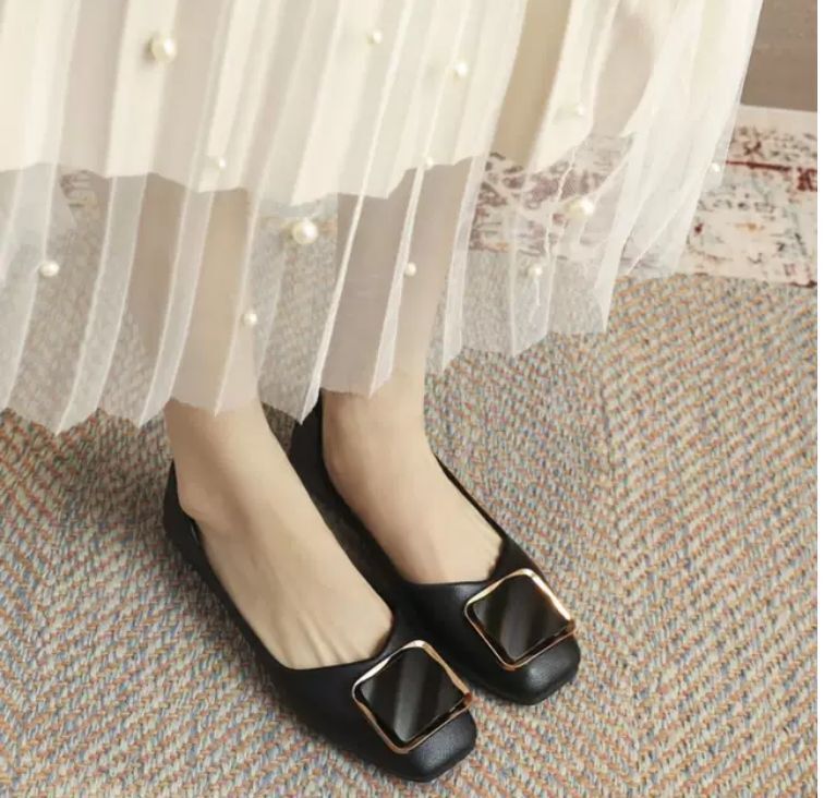 Flat shoes for women 2024 spring and summer new style fashion square head boat shoes Korean style shallow mouth soft sole slip on lazy shoes_voghion.com