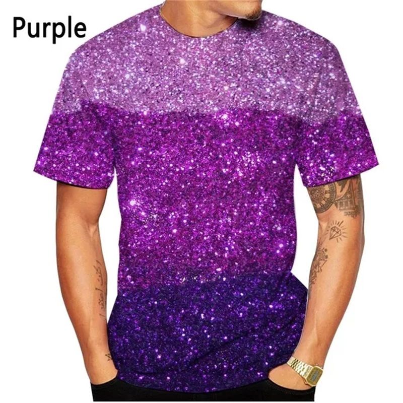 New Fashion 3d Printed Sequin Pattern T-shirt Men's And Women's Summer Casual Short Sleeve Glitter Color Tee Tops Men Streetwear_voghion.com