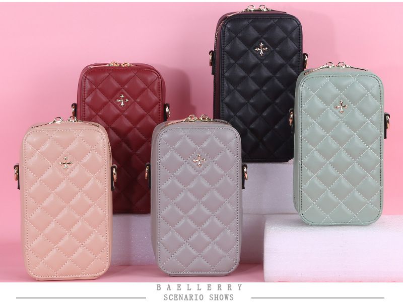 Baellerry Handytasche Damen kariert große Kapazität Kette Crossbody Damentasche modische vertikale Reißverschluss Geldbörse_voghion.com