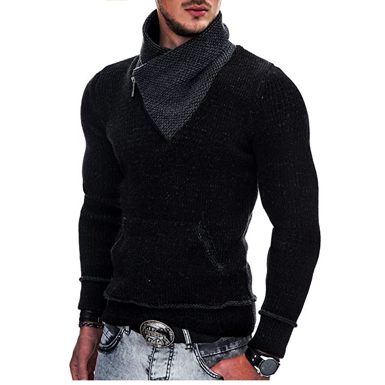 Herrenbekleidung Herbst und Winter Herrenmode Pullover Langarm Stehkragen Tasche Strick Herrenpullover_voghion.com