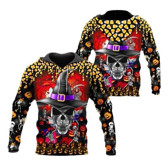 Felpa con cappuccio casual da uomo con stampa 3D a forma di teschio di Halloween 2024_voghion.com