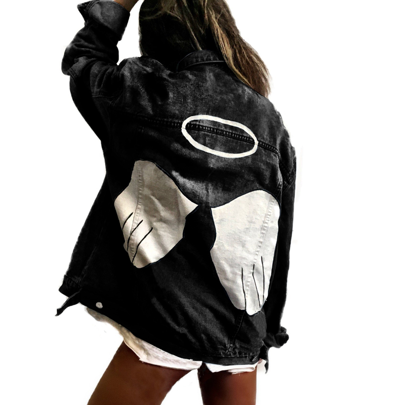Tendência artística de lapela jaqueta jeans feminina simples estilo ins jaqueta jeans_voghion.com