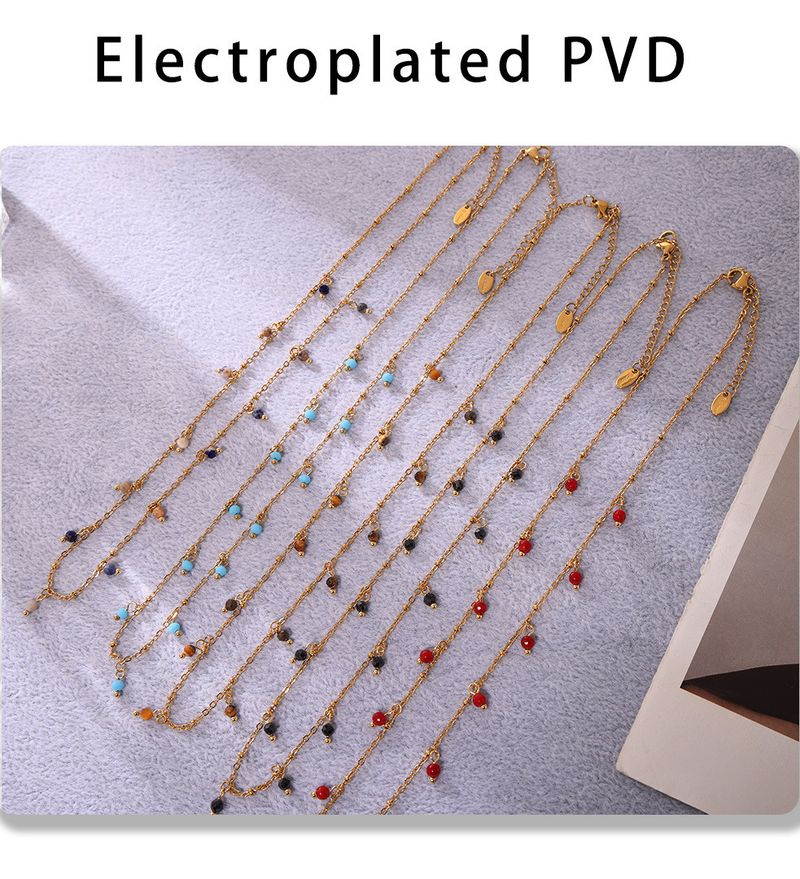 Collana in pietra naturale fatta a mano con piccole perle, catena per clavicola, collana ultra sottile, catena a doppio strato impilata, da donna_voghion.com