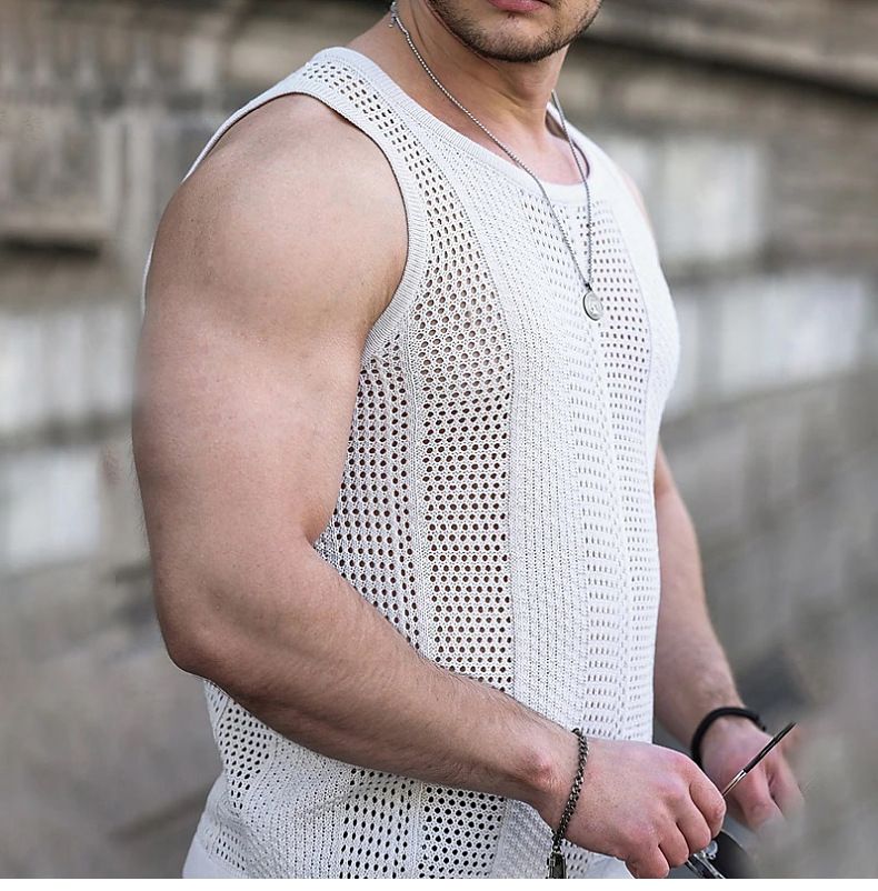 Herrenbekleidung Neuer Hohlstrickpullover Ärmellose Herrenweste Slim Strickweste Herrenweste_voghion.com