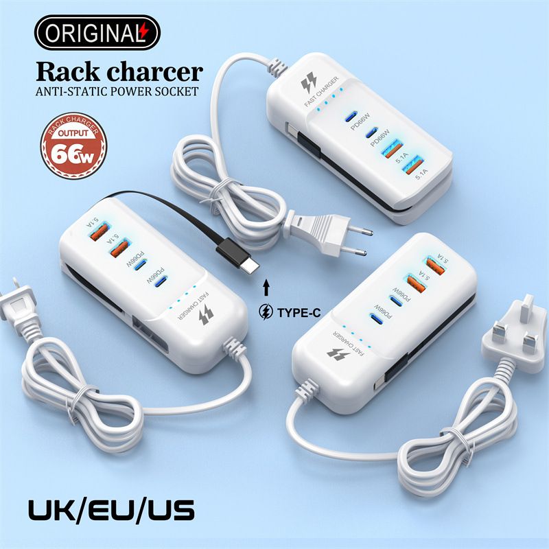 Cargador de teléfono móvil PD + puerto USB con cabezal de carga múltiple, adecuado para Android 3.1a, tipo C_voghion.com