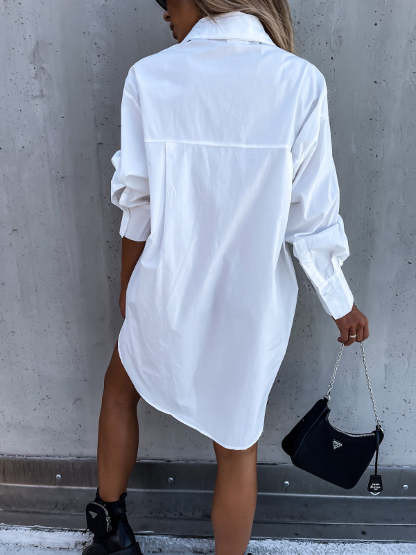 Women's fashion irregular loose long sleeve lapel shirt dress_voghion.com