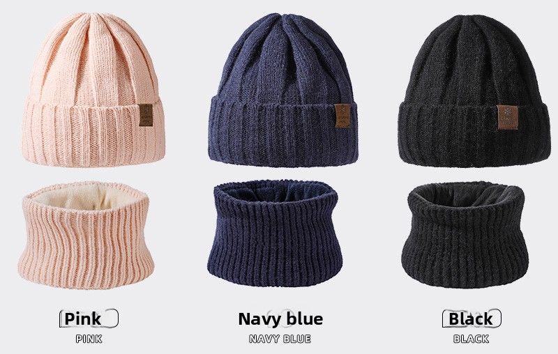 Conjunto de duas peças de malha e cachecol unissex, grosso e quente, proteção auricular, chapéu de malha casual_voghion.com