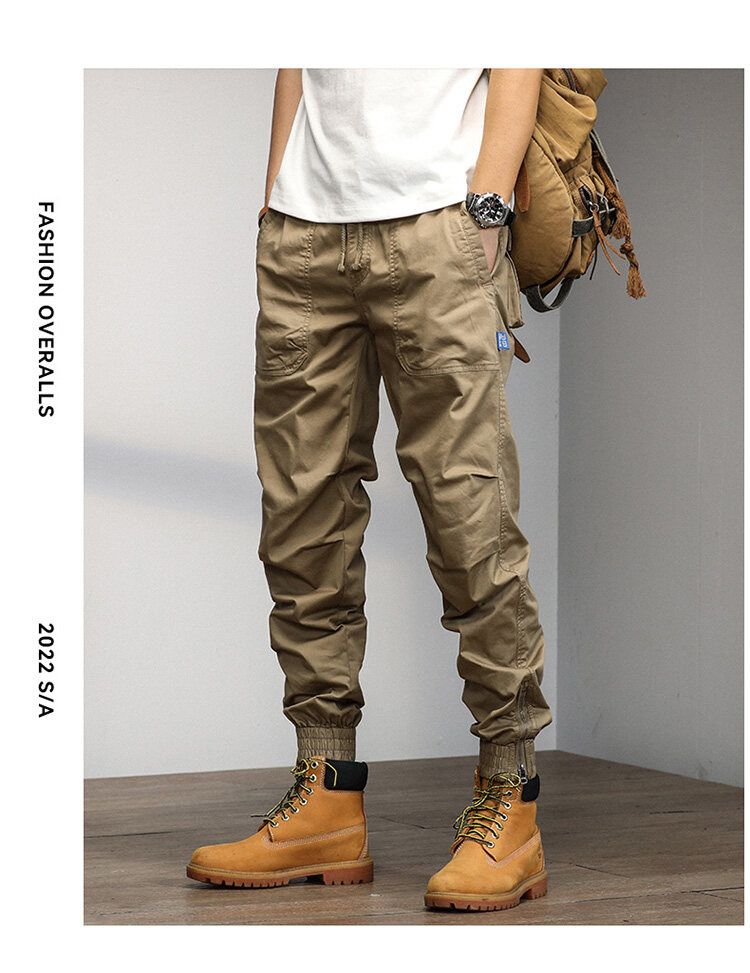 Summer new versatile simple fashion casual personality Japanese retro overalls trousers casual trousers sports outdoor leggings_voghion.com