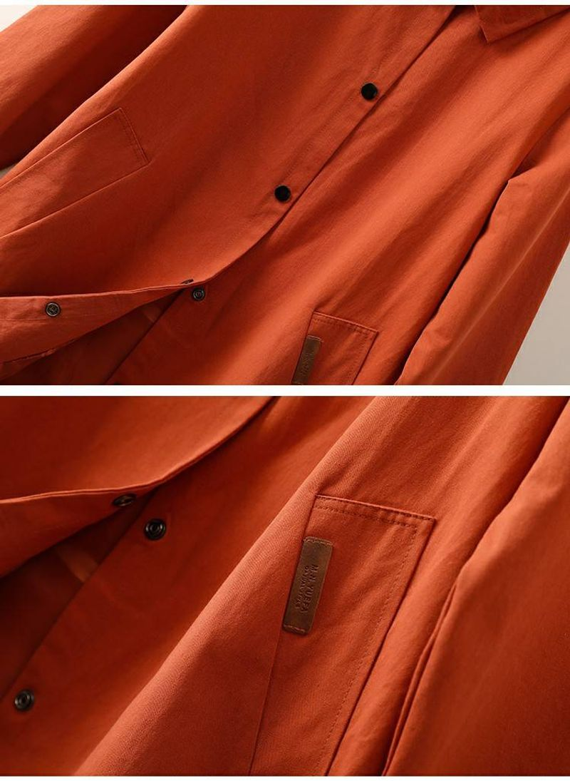 Damenbekleidung Baumwolle einreihig V-Ausschnitt 2023 Herbst neuer langärmeliger lockerer einfacher mittellanger Trenchcoat_voghion.com