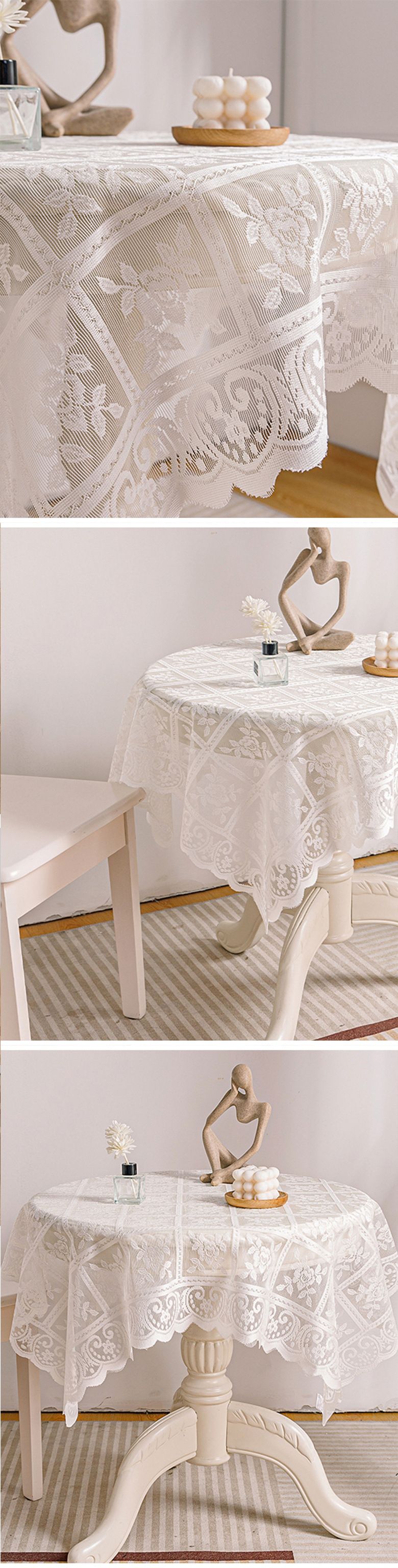 Hochwertige Tischdecke aus hohler Spitze mit Lotusblattrand, rund, mit Spiegel, kleiner Tischdecke aus frischer Spitze mit Lotusblattrand_voghion.com