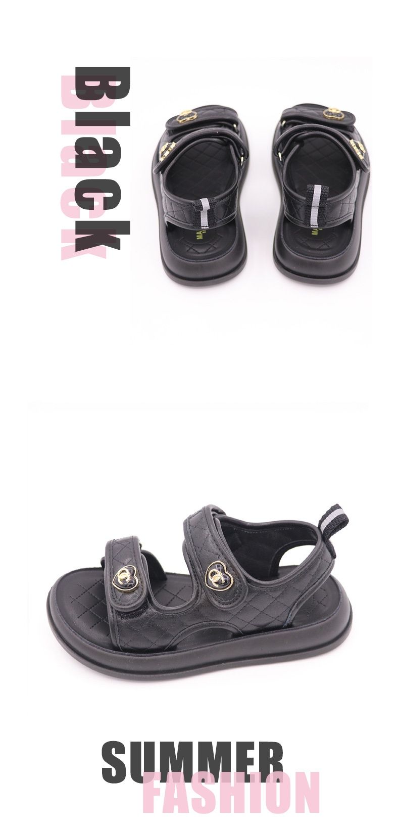 2024 Summer New Little Girls' Velcro Middle School Non slip Boys' Beach Sandals Soft Sole_voghion.com