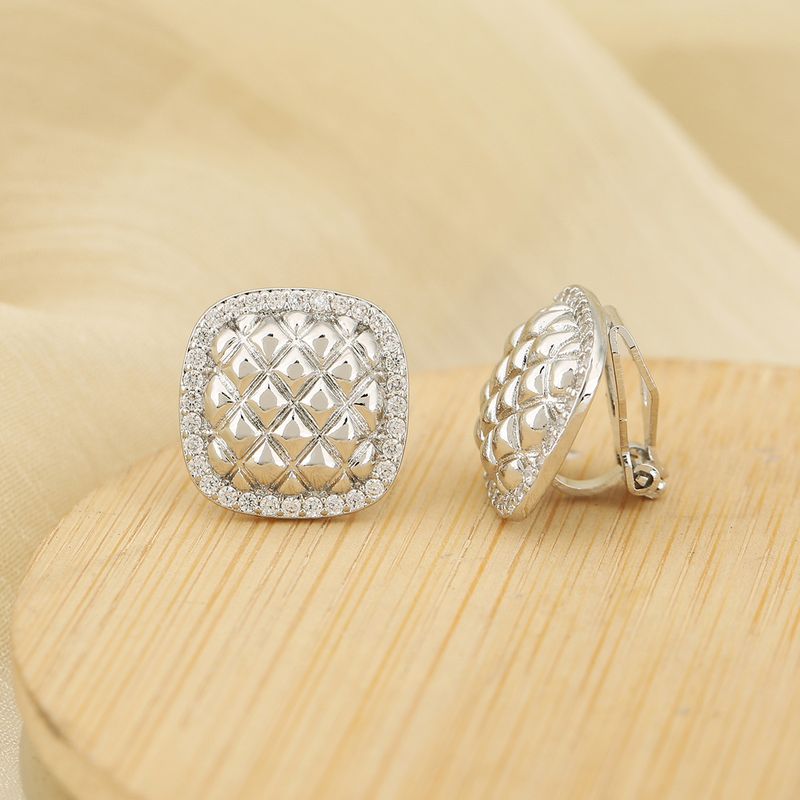 Earrings Square Diamond Checkered Bag Earrings For Ladies Without Pierced Ears, Light Luxury, High End, Exquisite And Versatile Ear Clips And Earrings_voghion.com