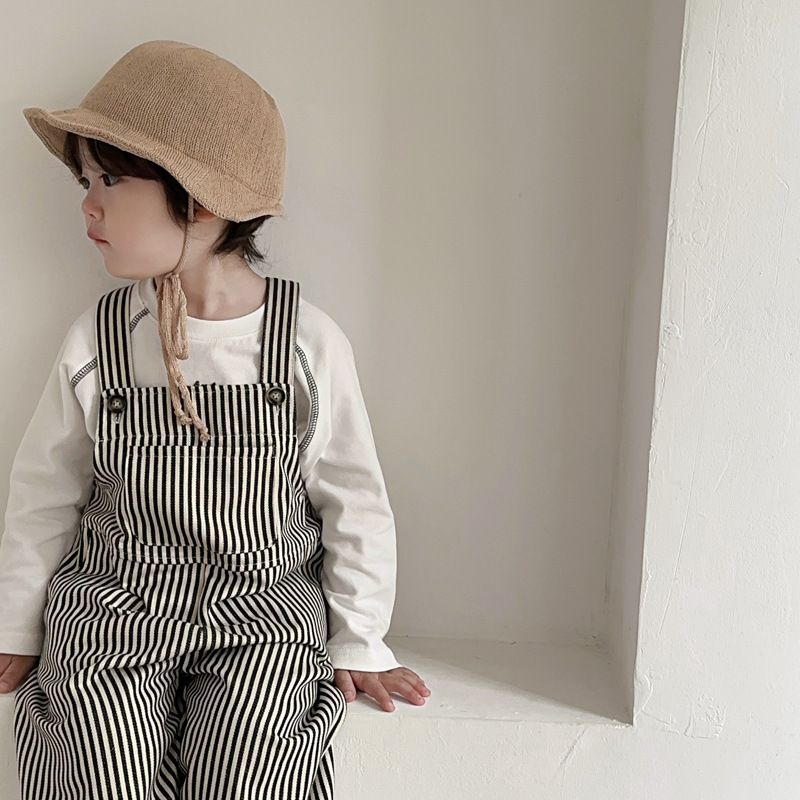 Pantaloni a righe per neonati primaverili ed estivi, semplici pantaloni in denim giapponese a righe in morbido cotone per ragazzi e ragazze_voghion.com