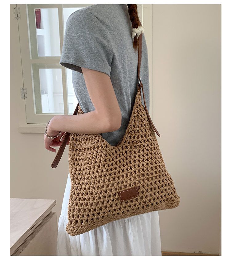 Borsa a tracolla versatile da spiaggia, da donna, per le vacanze, in paglia, di grande capacità, alla moda e alla moda_voghion.com