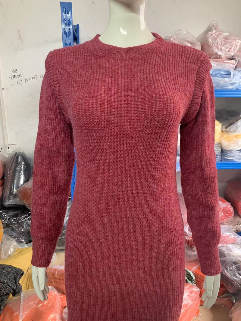 Abito maglione da donna a maniche lunghe con scollo tondo in puro colore_voghion.com