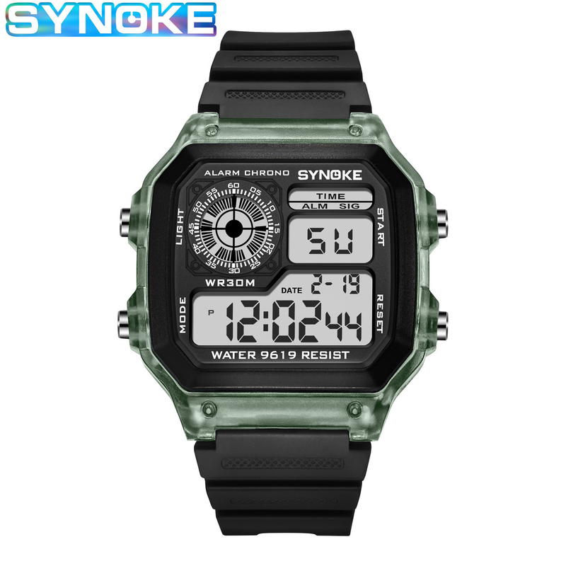 SYNOKE Nuovo orologio elettronico trasparente luminoso impermeabile da uomo quadrato classico alla moda sportivo studente_voghion.com