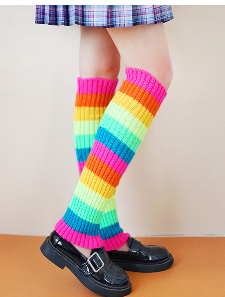 Scaldamuscoli colorati arcobaleno, nuovi, JK Girl, gonna corta, calzini in pile Lolita abbinati_voghion.com