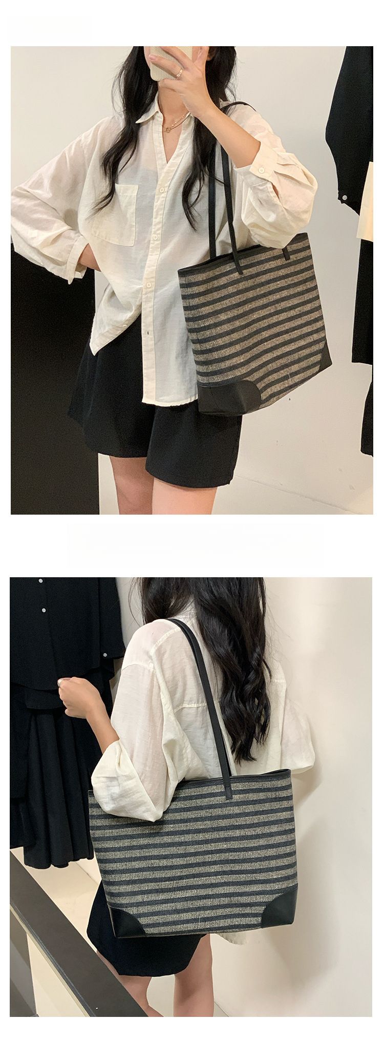 Zaino a tracolla a righe, casual, versatile, per pendolari, semplice e personale_voghion.com
