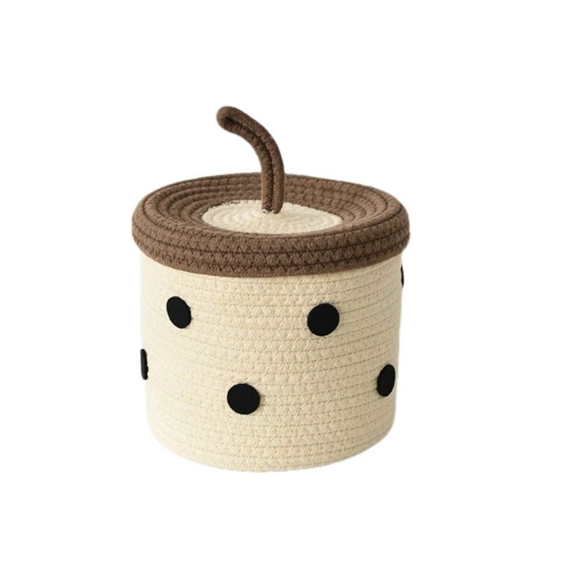Milchteebecher, niedlicher Kosmetikkorb für Wohnzimmer, DIY-Aufbewahrungsbox aus handgeflochtenem Gewebe_voghion.com