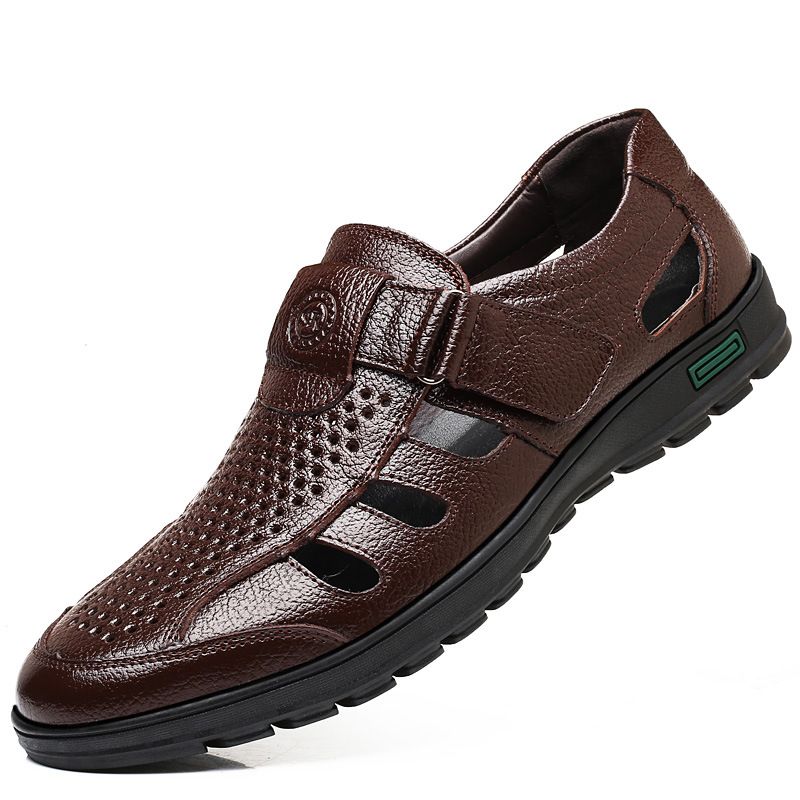 2025 neue Sommer männer Casual Echtem Leder Sandalen Top Schicht Rindsleder Strand Dicke Sohle Atmungsaktive Hausschuhe Schuhe Trendy_voghion.com