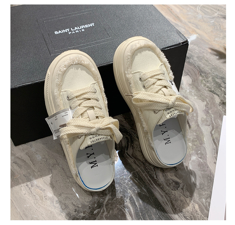 Baotou Semi-trail Canvas Shoes Women 2023 New Summer Net Red Slip-on Lazy shoes thick-soled heightened beggar shoes_voghion.com