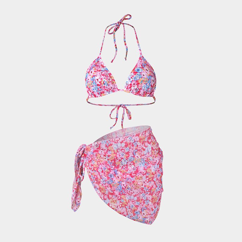 Vêtements pour femmes Jupe en gaze Fendue Bikini de Vacances Maillot de Bain Sexy Imprimé Bikini Ensemble Trois Pièces_voghion.com