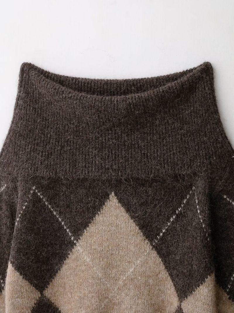 Off-Shoulder Diamond Knit Sweater – Trendy One-Shoulder Pullover For Women (As Pictured, S/M/L)_voghion.com