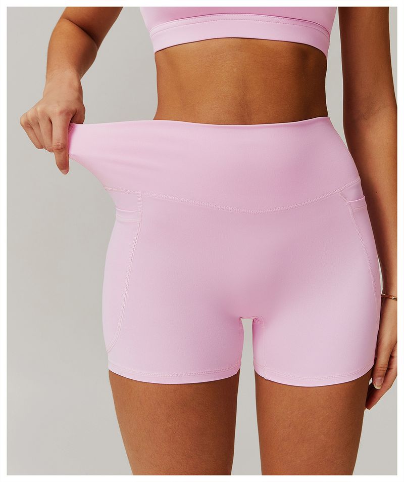 Vêtements pour femmes, shorts de sport couleur chair à séchage rapide, taille haute, pantalons de yoga serrés, poches, shorts de course respirants et de fitness_voghion.com