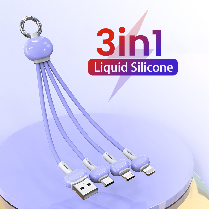 Schlüsselanhänger 3-in-1 USB-Kabel Mini USB/Typ C/8 Akku Schnellladekabel Ladekabel für iPhone 13 12 11 XS X_voghion.com