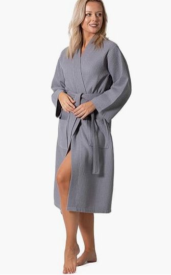 Roupão Kimono Leve de Malha Waffle Macia para Mulheres_voghion.com