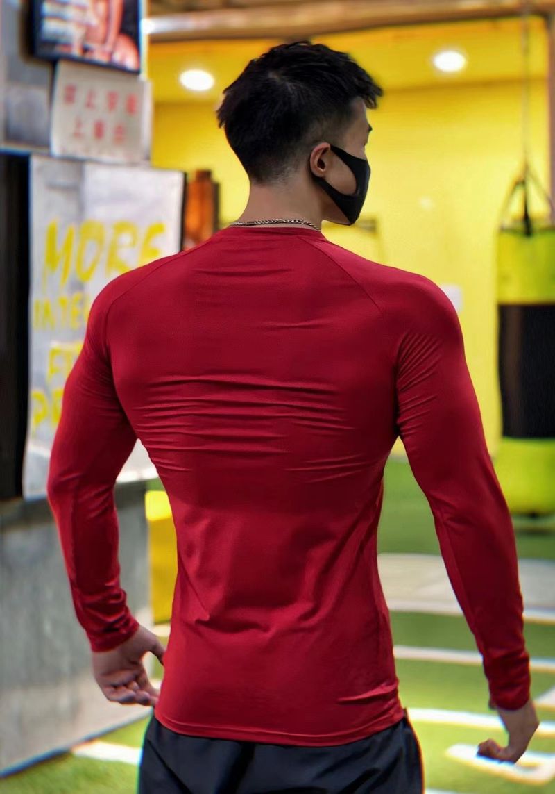 2025 Herfst Fitness Pak Heren Effen Kleur Lange Mouw Strak Elastisch Snel Drogend Sport Top Ademend T-shirt Basis_voghion.com