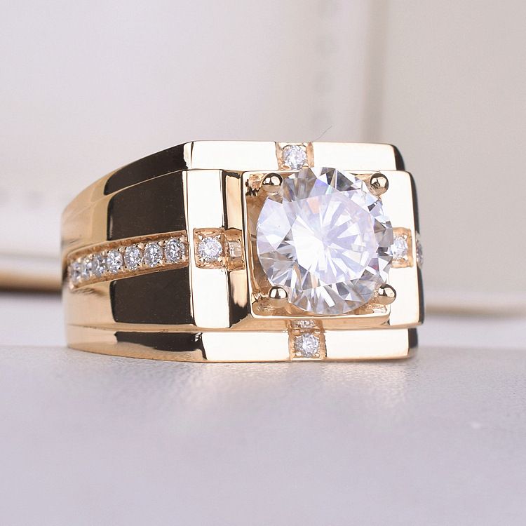 Inel bărbătesc cu zirconiu, 1 carat, din aur și cupru, cu inimioare și opt săgeți, șampanie, dominator_voghion.com