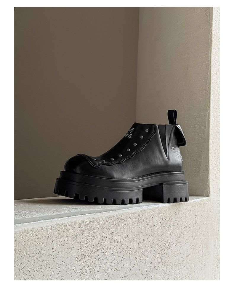 Dickbesohlte Derby-Schuhe Retro Punk Ruffian Hübsche Lokomotive Lederschuhe Kurze Stiefel_voghion.com
