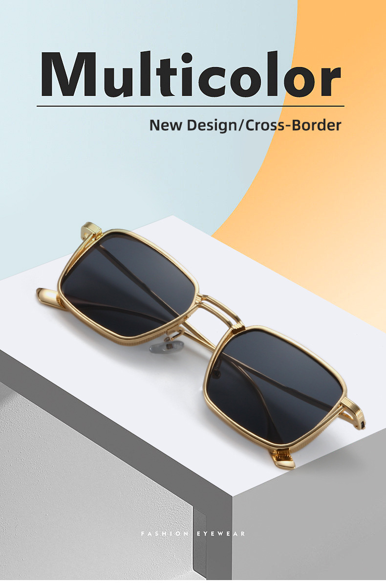 Occhiali da sole retrò nuovi con doppia barra in stile Hong Kong, occhiali da sole alla moda a strisce da tiro in strada, occhiali da sole con protezione UV, montatura quadrata_voghion.com