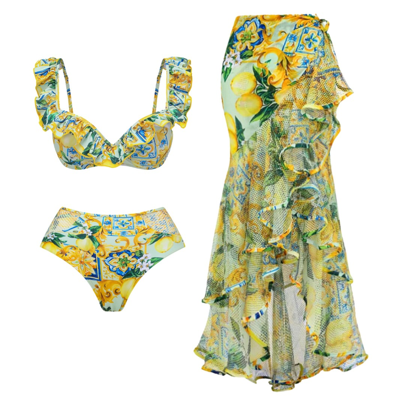 Maillot de bain une pièce pour femmes, col en v, maille épissure, imprimé citron, costume pour femmes, style tendance, nouvelle collection_voghion.com