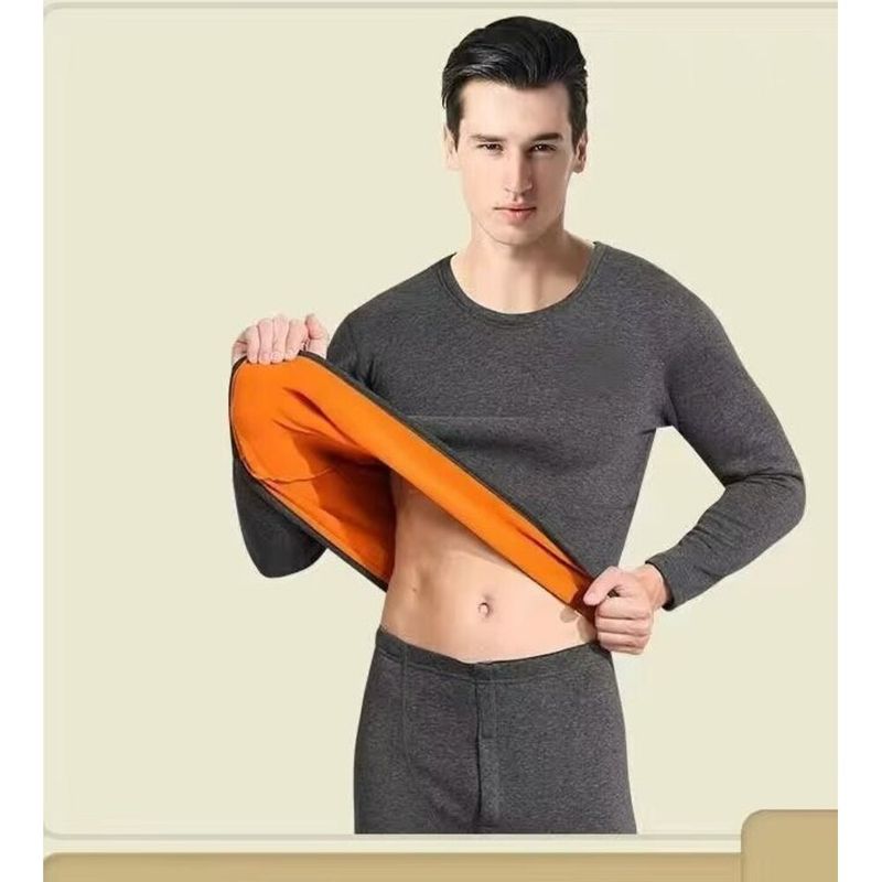 New Men's Thermal Underwear Set With Fleece, Thickened, Ultra-Thick, Round Neck, Cold-Proof, Autumn And Winter Long_voghion.com