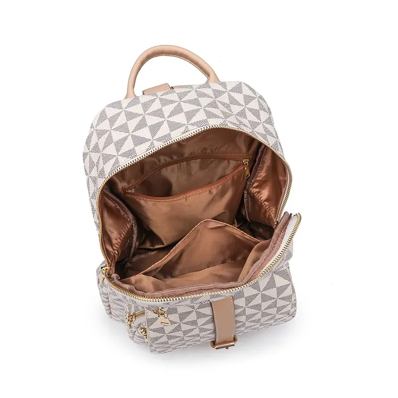 Designer Bag Free Shipping Patterned Backpack Geometric Design Front Pocket Buckle_voghion.com