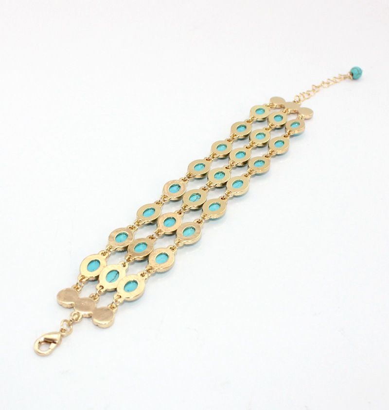 Design And Development Wind Jewelry Turquoise Texture Three-row Diamond Inlaid Bracelet_voghion.com