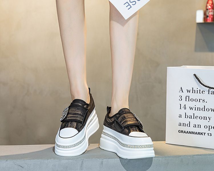 Fujin 6cm Denim Platform Wedge Genuine Leather Casual Spring Summer Autumn Comfy High Brand Chunky Sneakers Hidden Heels_voghion.com