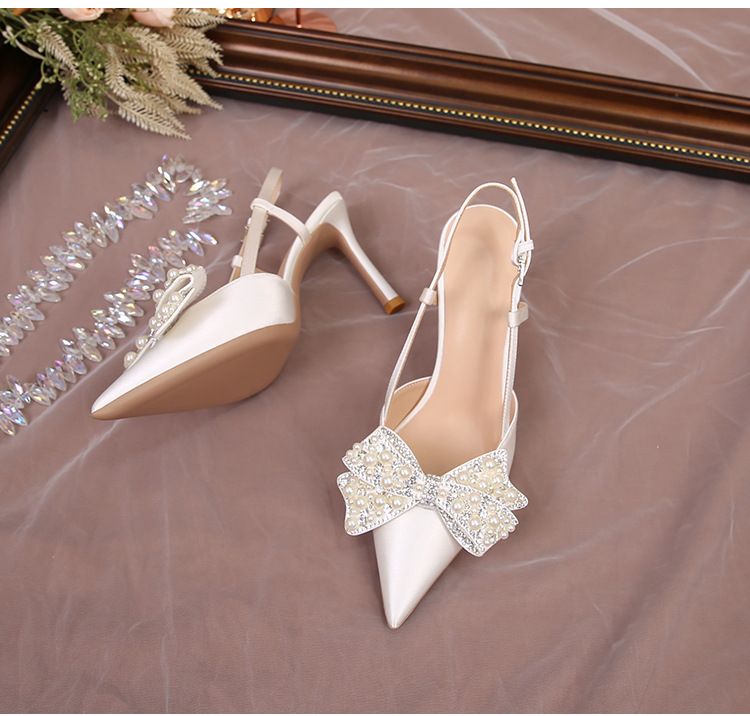 High Heels Women Stiletto Heels Heels Sandals Yaxua Huidog Summer New Style Closed Toe Backless Sadals For Wome With Detachable Butterfly Pearl Simpl_voghion.com